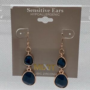 3For$20 Mixit Rose Gold Tone Navy Blue Drop Earrings - Hypoallergenic